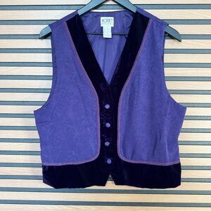 Vintage Koret Purple Velvet-Trim Paisley Jacquard Vest
